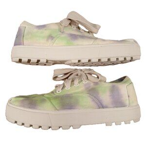 Toms Lug Shoes Women 11 Multi Color Canvas Sneakers Lace Up Platform Artsy